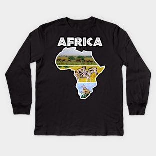 African Wildlife Continent Collage Kids Long Sleeve T-Shirt